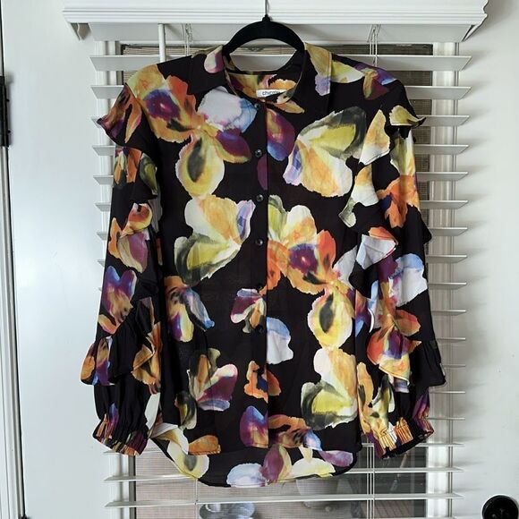 Chico’s Sz 0.5 Chiffon Botanical Shirt - Picture 9 of 13